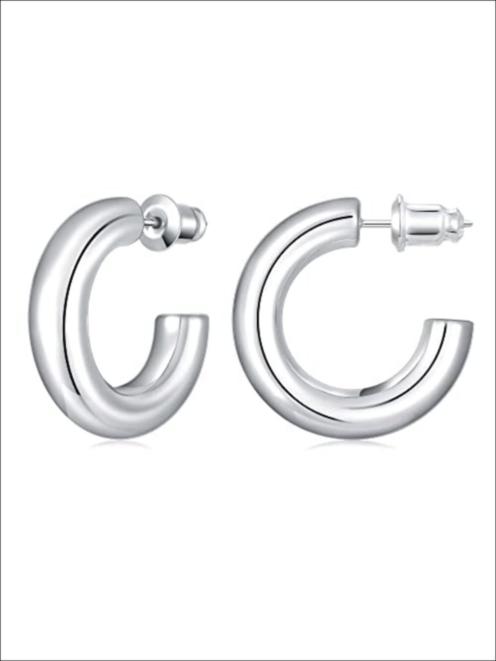 Chunky Open Hoop Earrings 14K White Gold Plated Lightweight